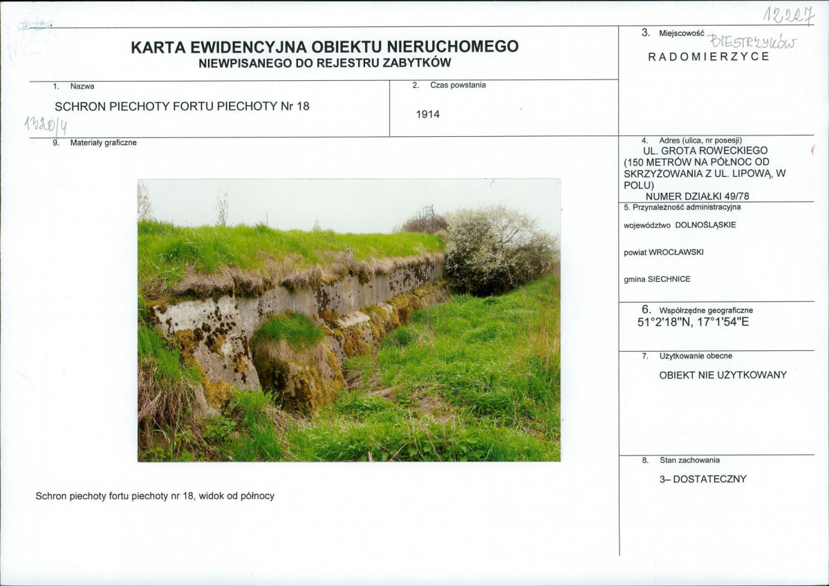 KEZN - Karta obiektu niewpisanego do rejestru, skan nr 1