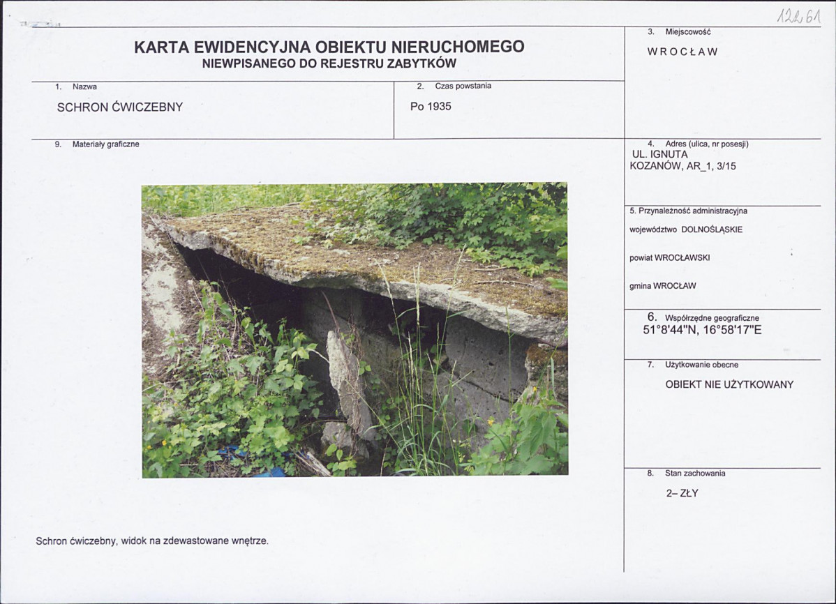 Karta obiektu niewpisanego do rejestru, skan nr 1