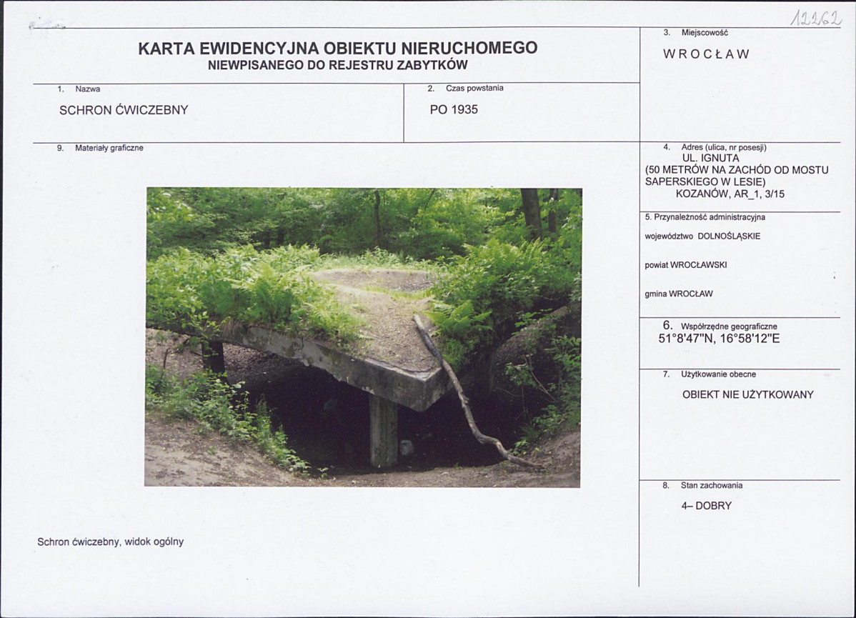 Karta obiektu niewpisanego do rejestru, skan nr 1