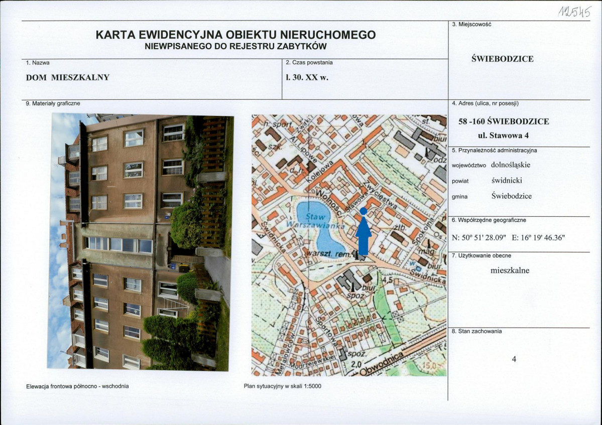 Karta obiektu niewpisanego do rejestru, skan nr 1