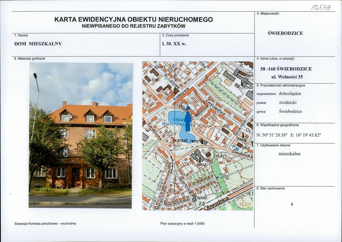 Karta obiektu niewpisanego do rejestru, skan nr 1