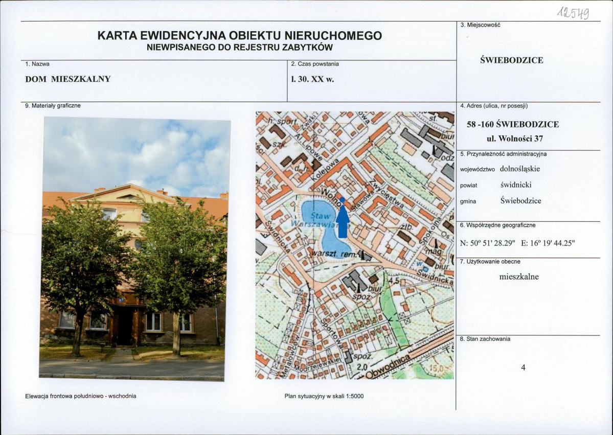 Karta obiektu niewpisanego do rejestru, skan nr 1