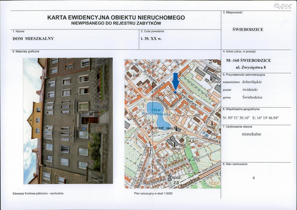 Karta obiektu niewpisanego do rejestru, skan nr 1