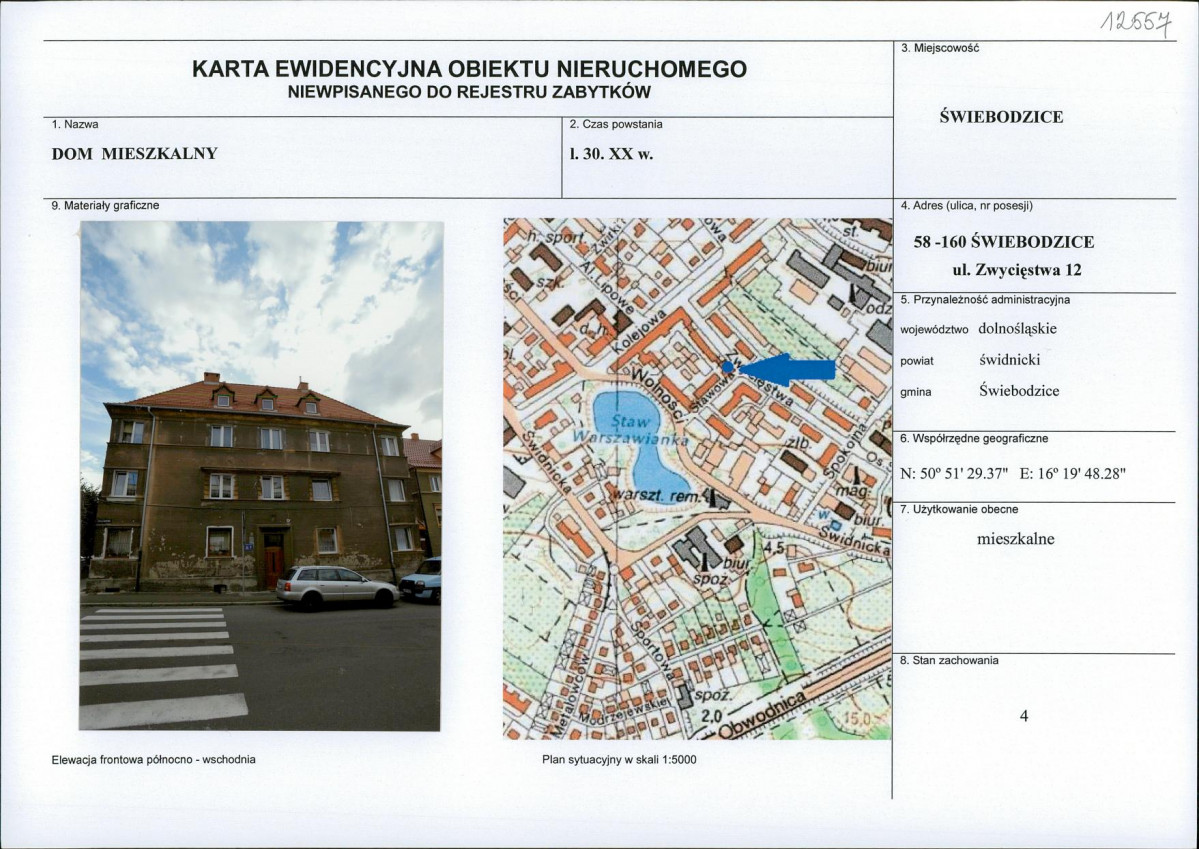 Karta obiektu niewpisanego do rejestru, skan nr 1