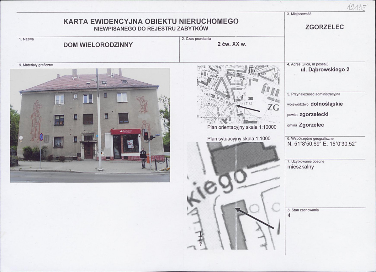 Karta obiektu niewpisanego do rejestru, skan nr 1
