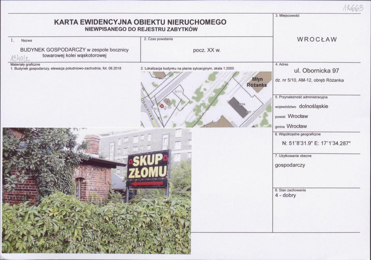 Karta obiektu niewpisanego do rejestru, skan nr 1