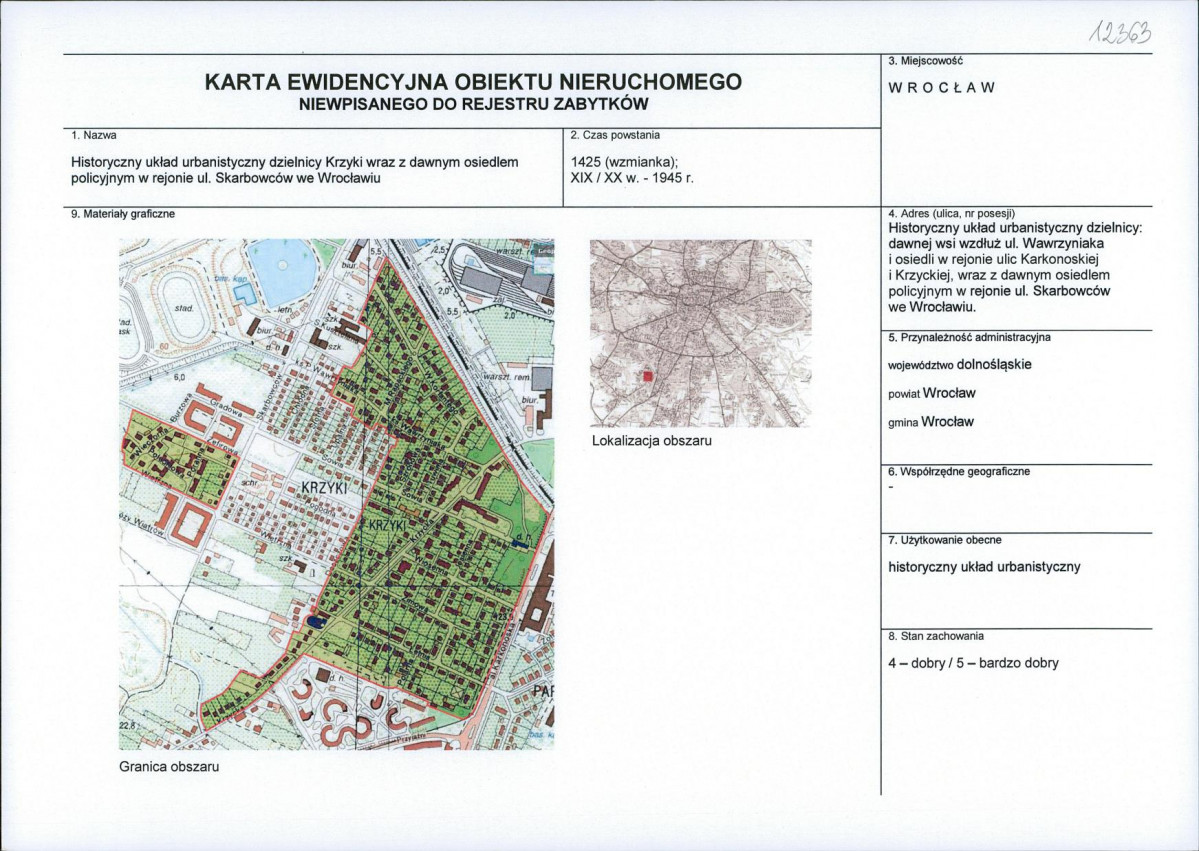 Karta obiektu niewpisanego do rejestru, skan nr 1