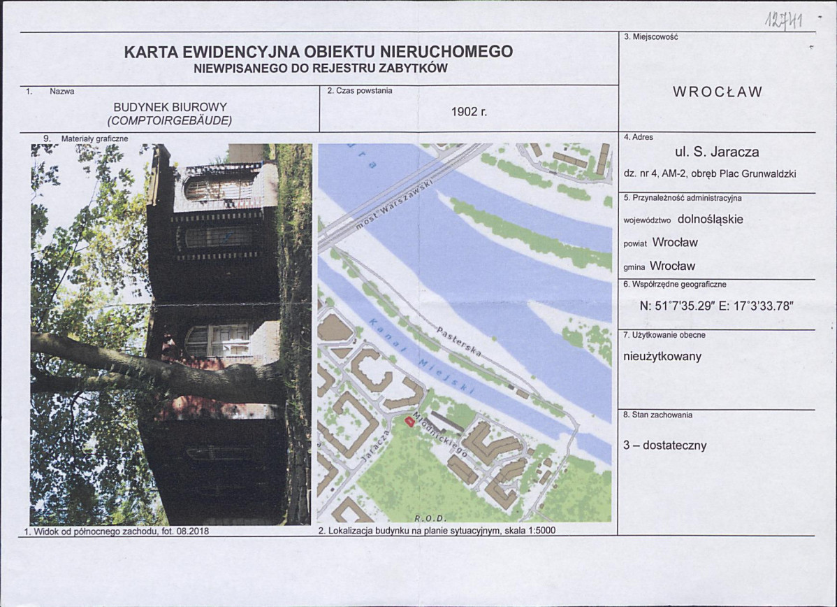 Karta obiektu niewpisanego do rejestru, skan nr 1