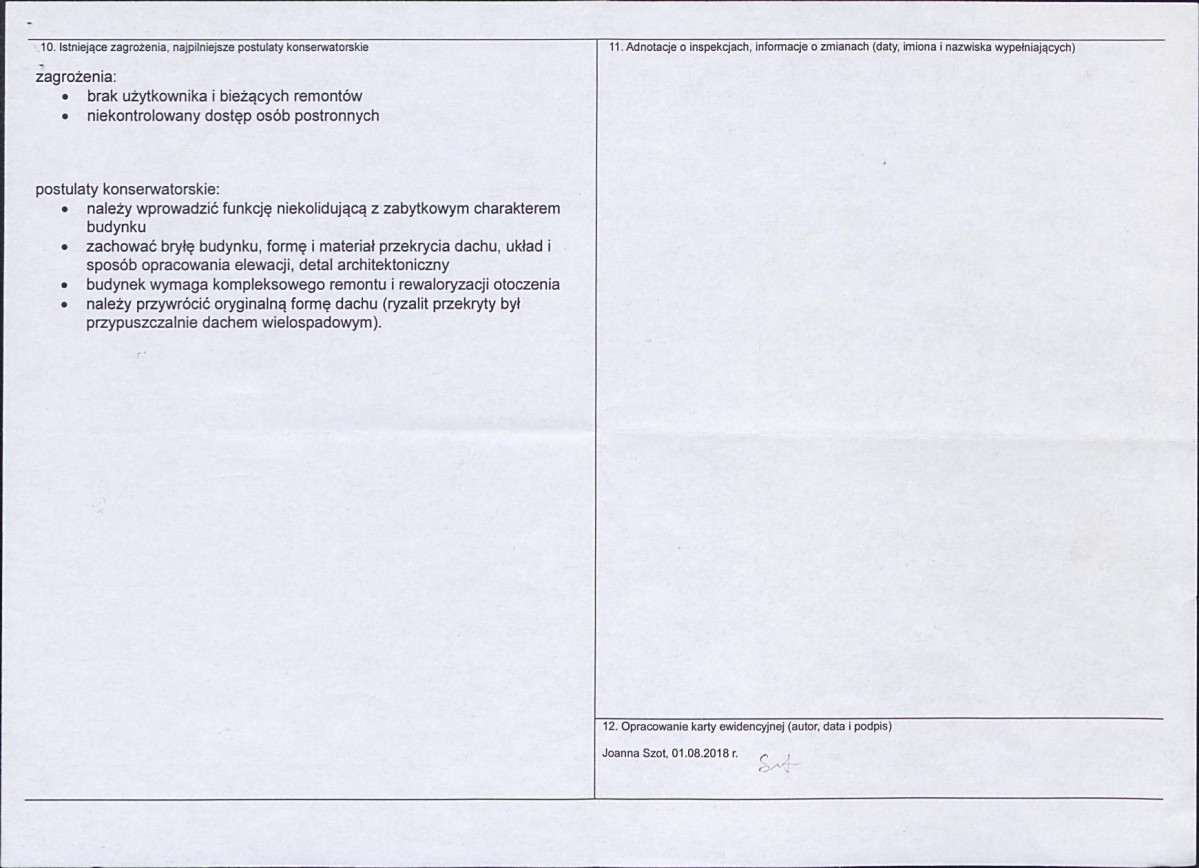 Karta obiektu niewpisanego do rejestru, skan nr 2