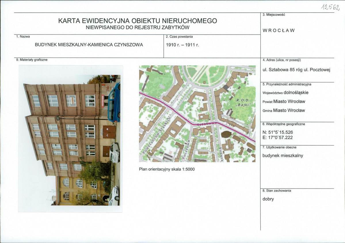 Karta obiektu niewpisanego do rejestru, skan nr 1