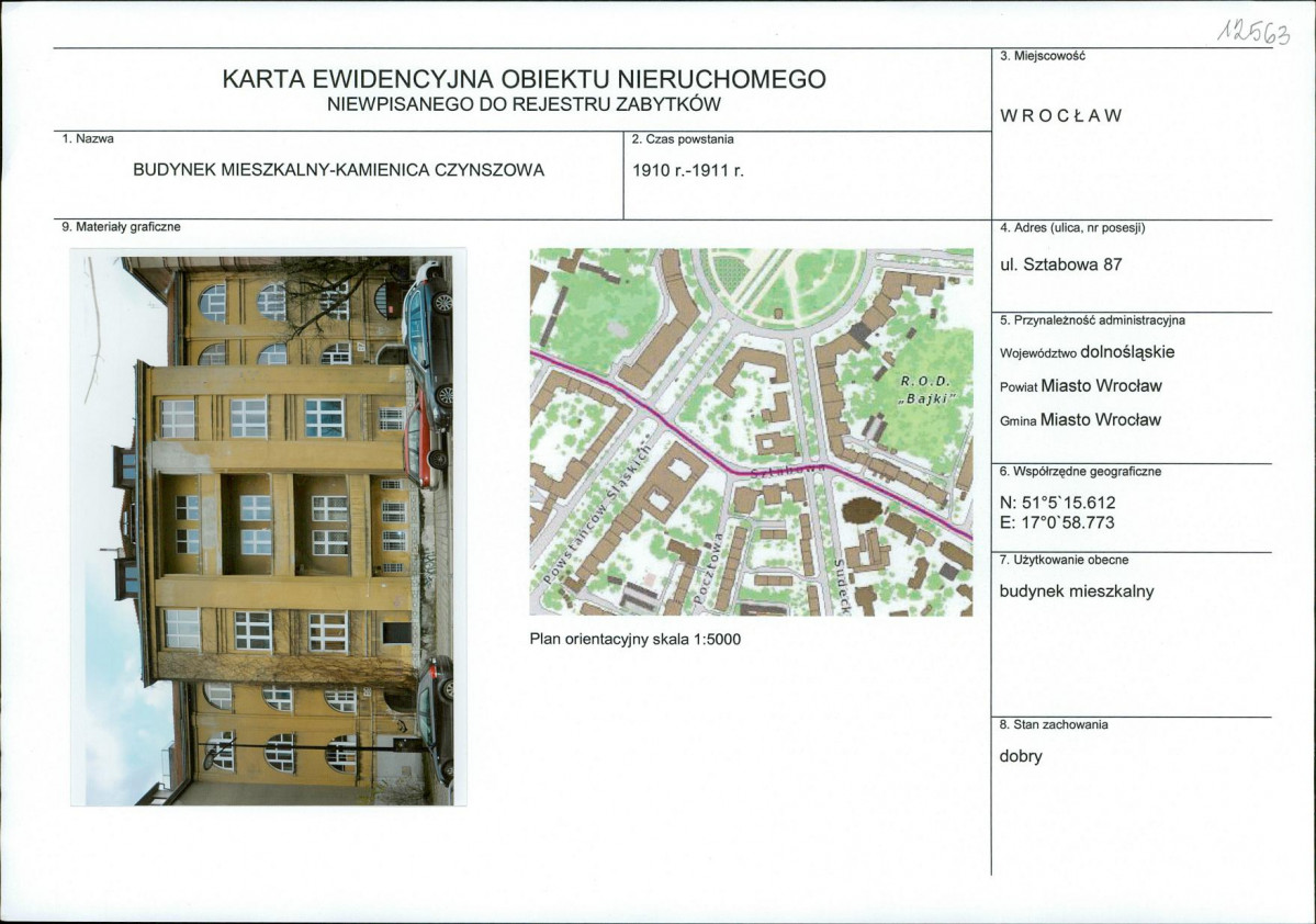 Karta obiektu niewpisanego do rejestru, skan nr 1