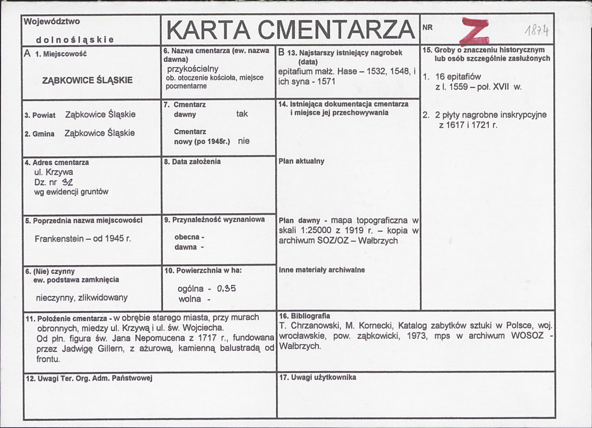 KC - Karta cmentarza, skan nr 1