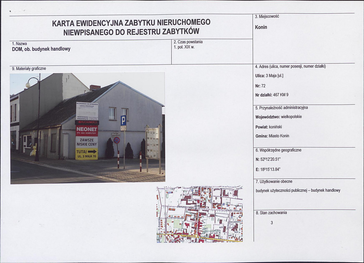 Karta obiektu niewpisanego do rejestru, skan nr 1