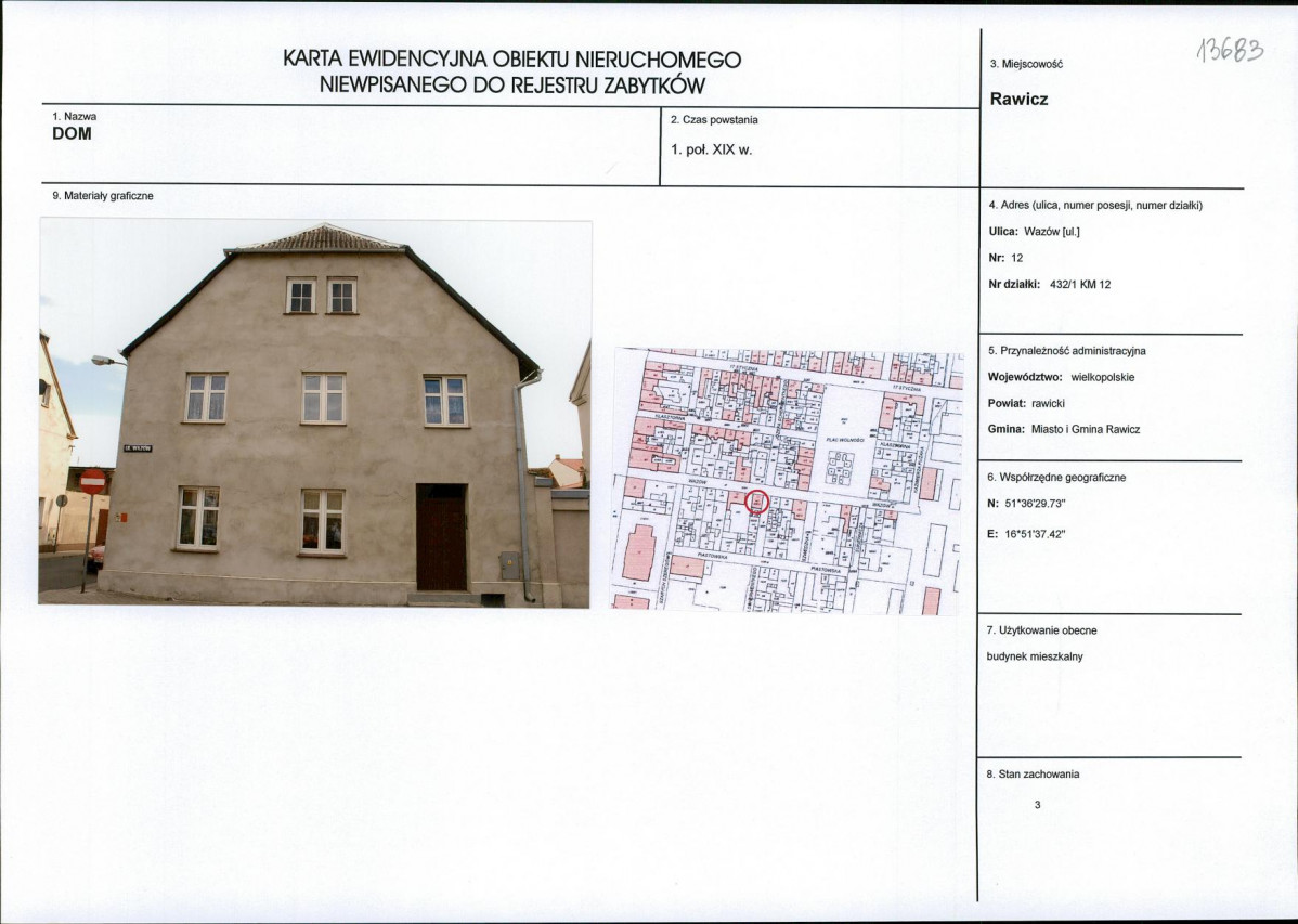 Karta obiektu niewpisanego do rejestru, skan nr 1