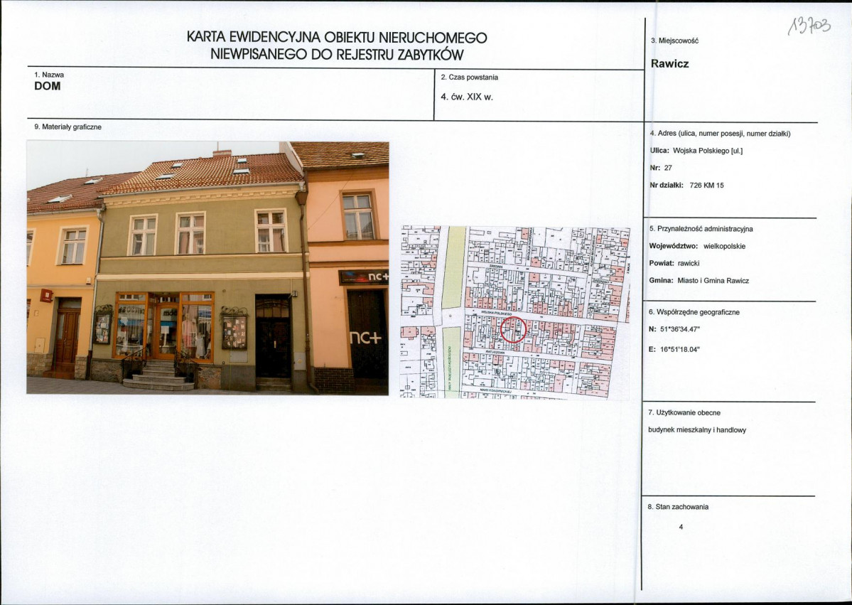Karta obiektu niewpisanego do rejestru, skan nr 1