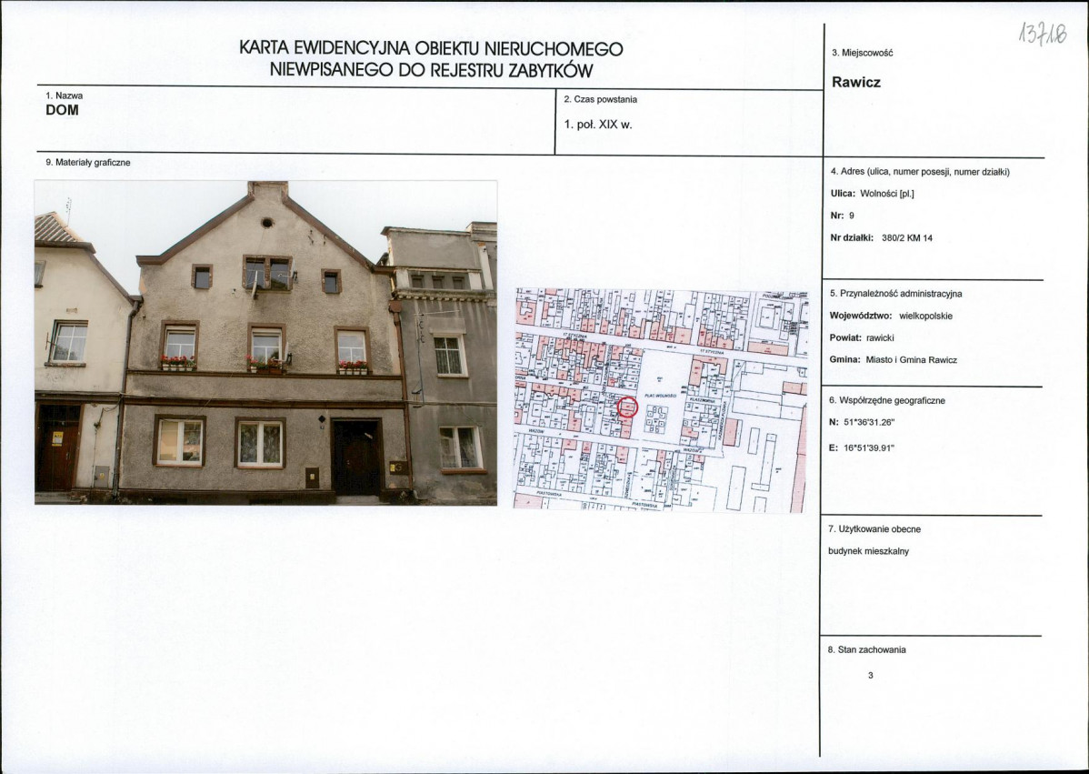 Karta obiektu niewpisanego do rejestru, skan nr 1