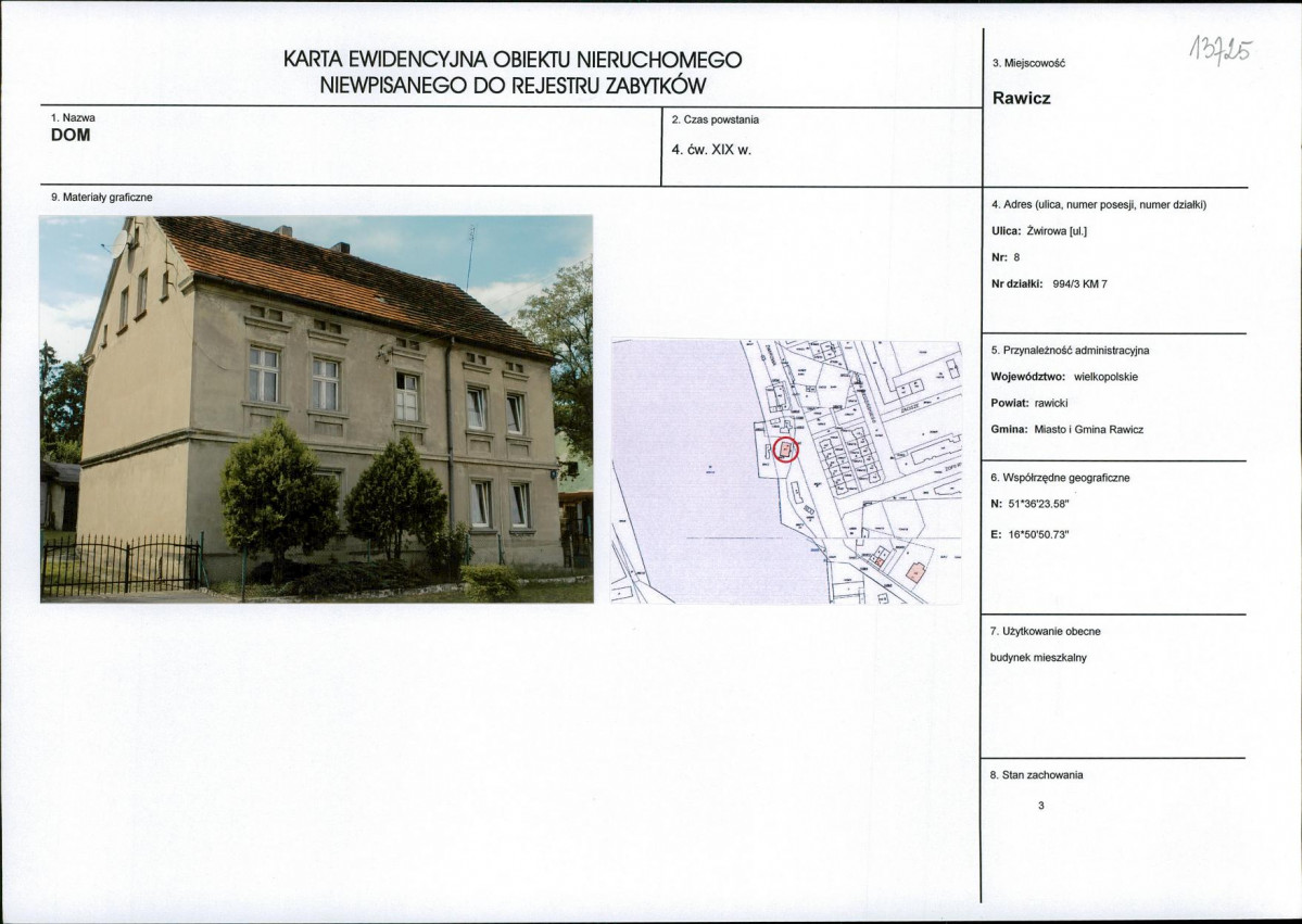 Karta obiektu niewpisanego do rejestru, skan nr 1