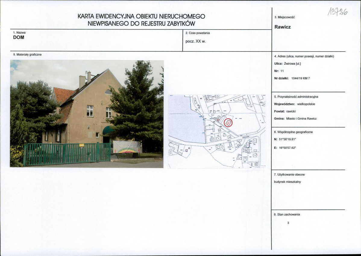 Karta obiektu niewpisanego do rejestru, skan nr 1