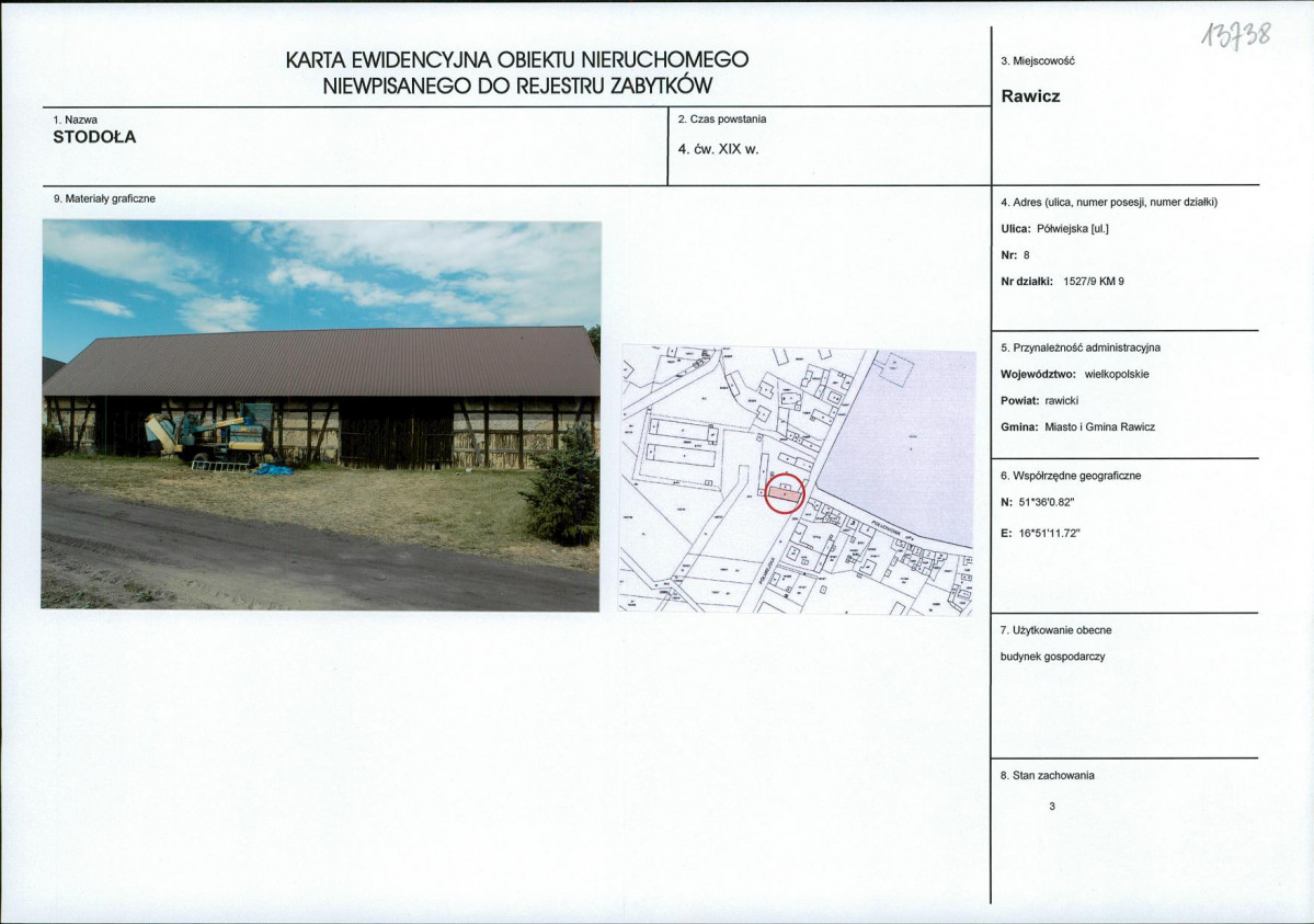 Karta obiektu niewpisanego do rejestru, skan nr 1