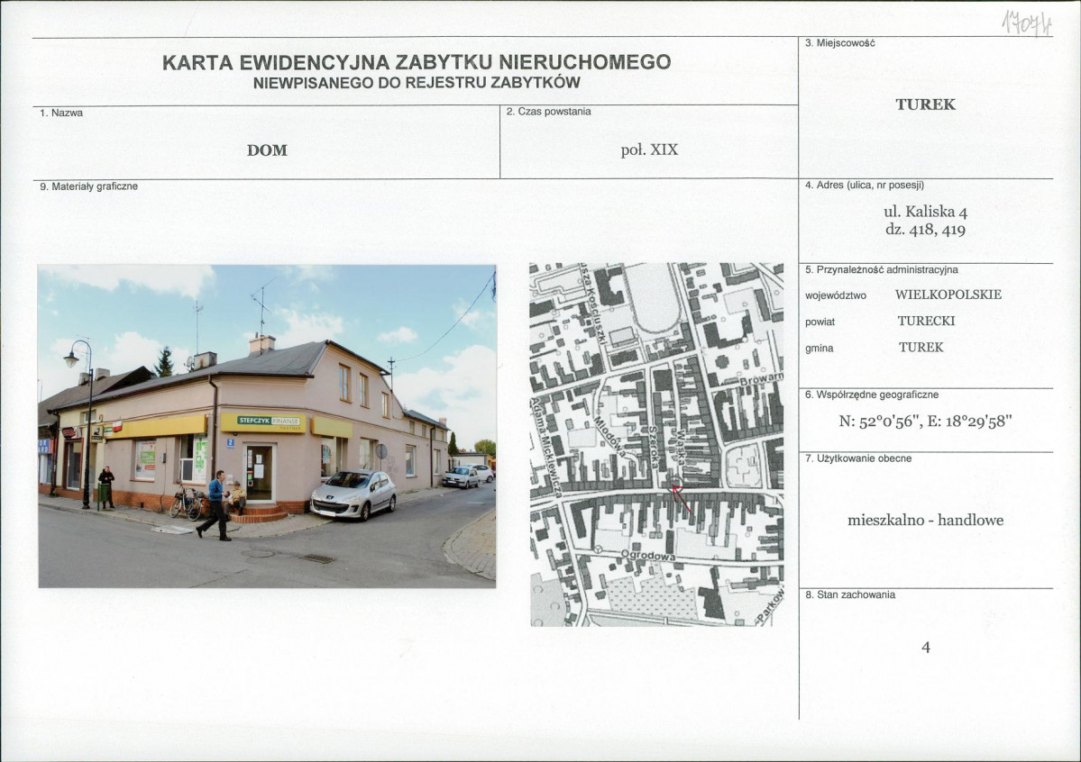 KEZN - Karta obiektu niewpisanego do rejestru, skan nr 1
