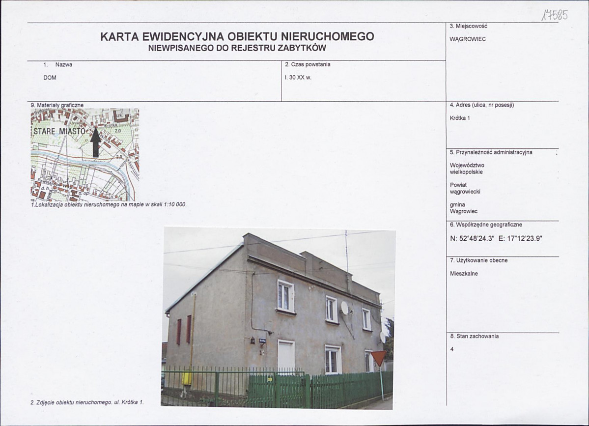 KEZN - Karta obiektu niewpisanego do rejestru, skan nr 1