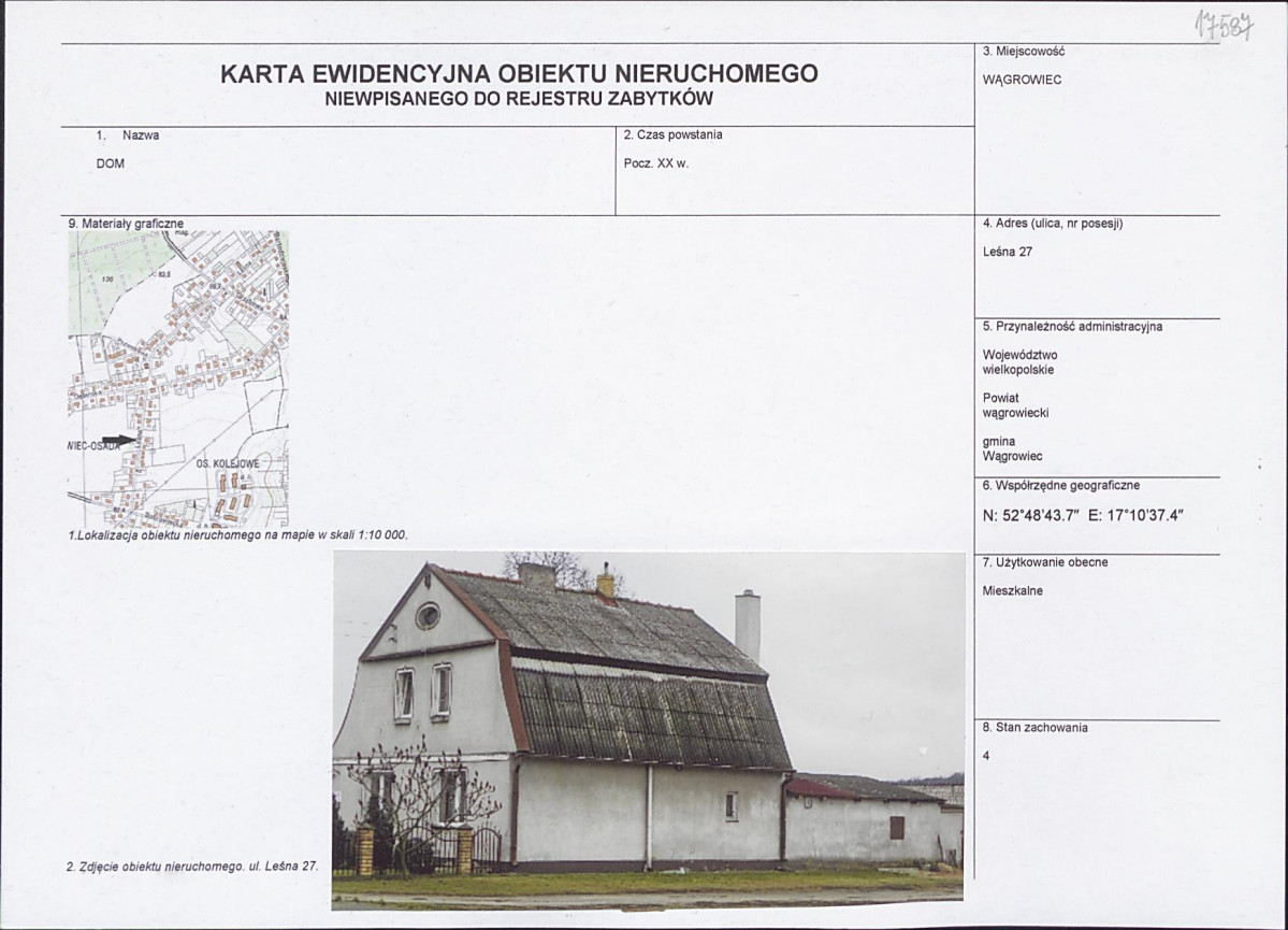 KEZN - Karta obiektu niewpisanego do rejestru, skan nr 1