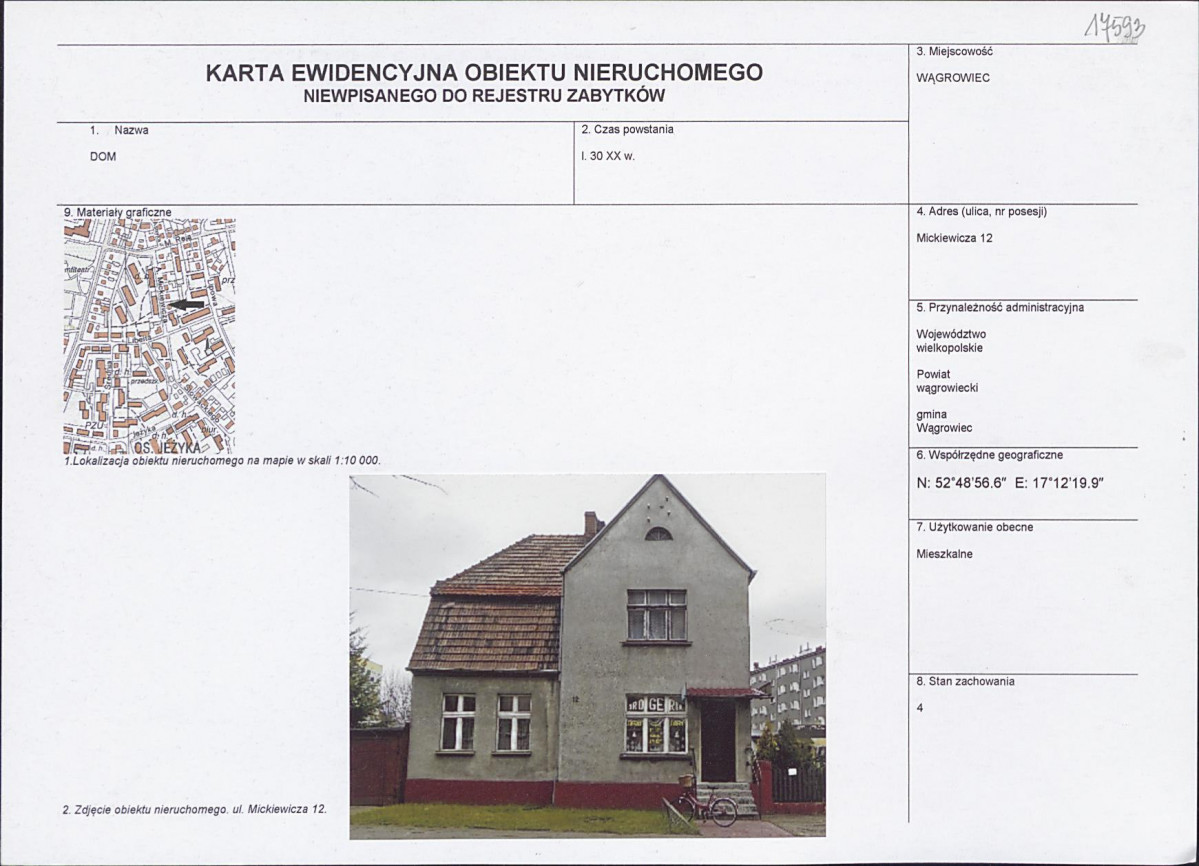 KEZN - Karta obiektu niewpisanego do rejestru, skan nr 1