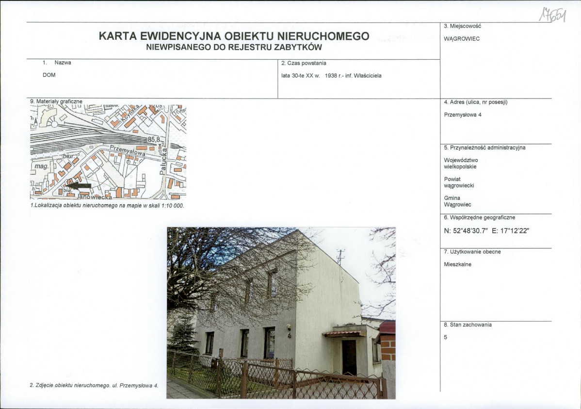 KEZN - Karta obiektu niewpisanego do rejestru, skan nr 1