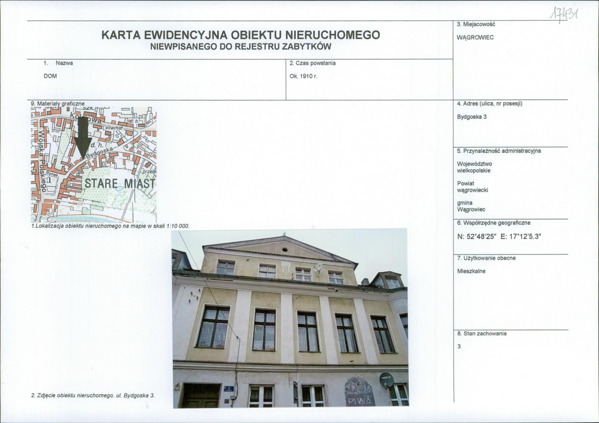KEZN - Karta obiektu niewpisanego do rejestru, skan nr 1