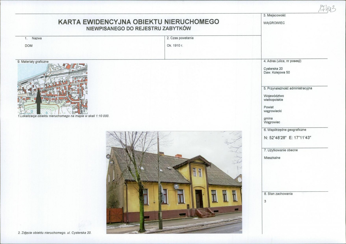 KEZN - Karta obiektu niewpisanego do rejestru, skan nr 1