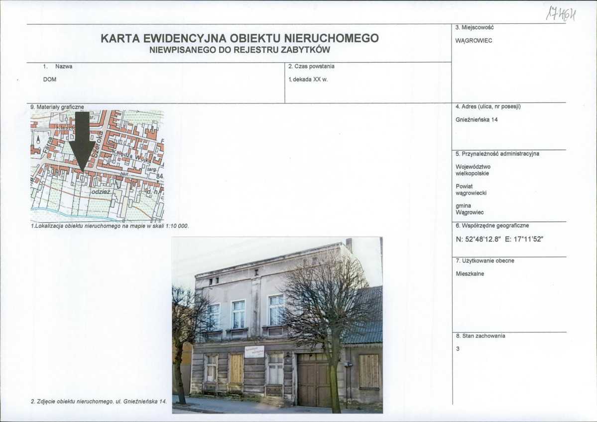 KEZN - Karta obiektu niewpisanego do rejestru, skan nr 1
