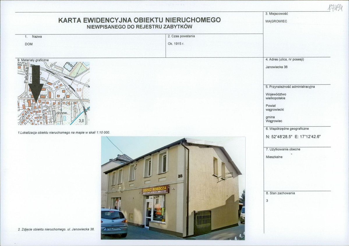 KEZN - Karta obiektu niewpisanego do rejestru, skan nr 1