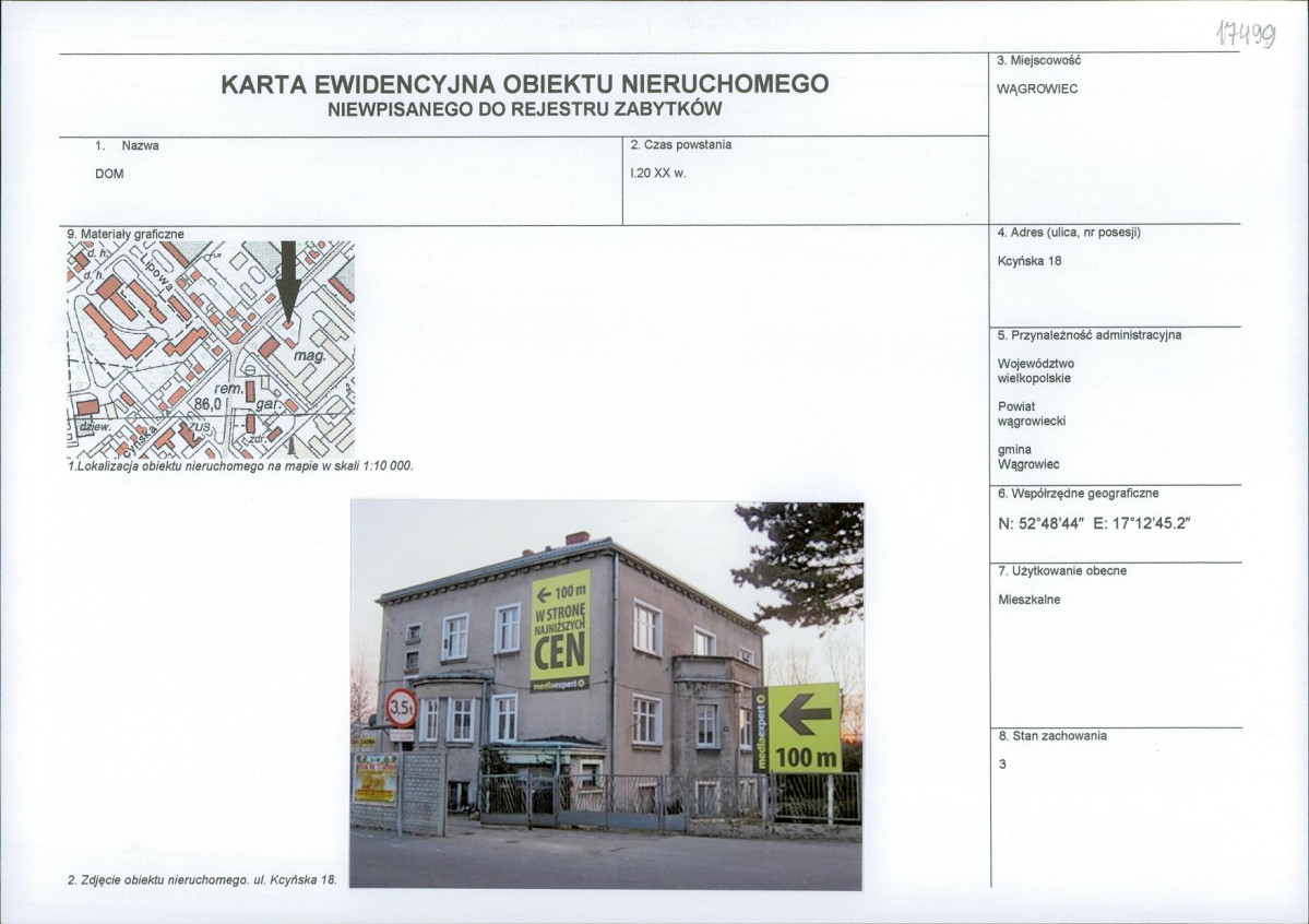 KEZN - Karta obiektu niewpisanego do rejestru, skan nr 1