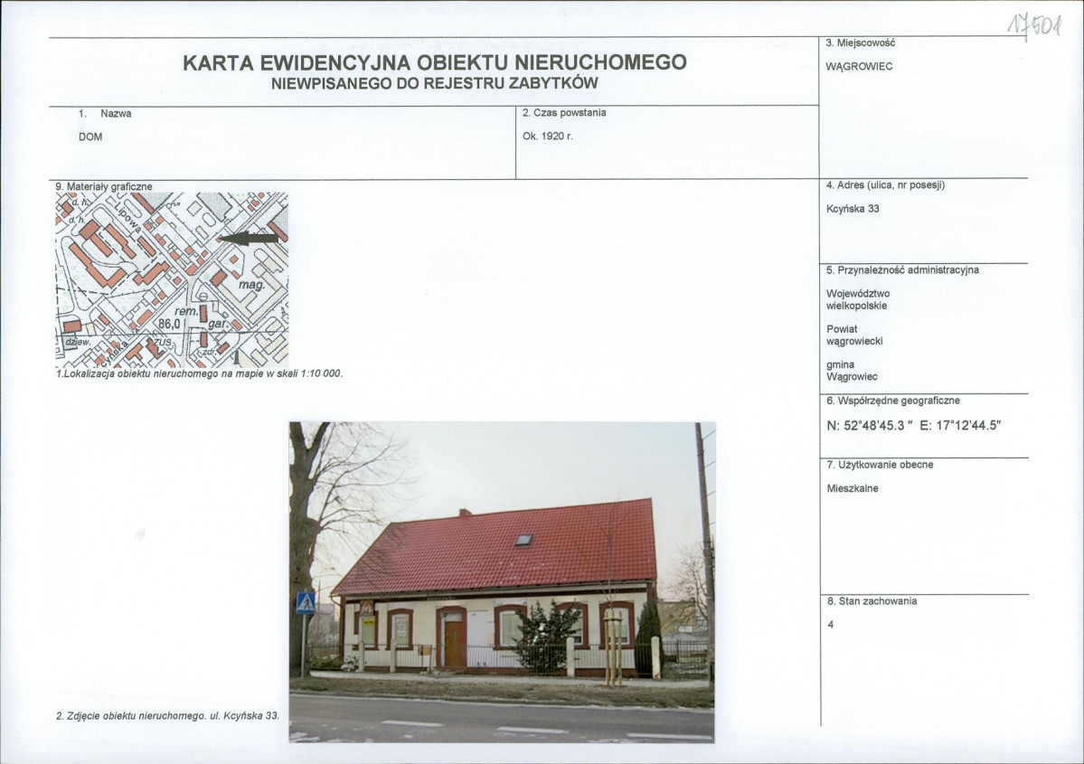 KEZN - Karta obiektu niewpisanego do rejestru, skan nr 1