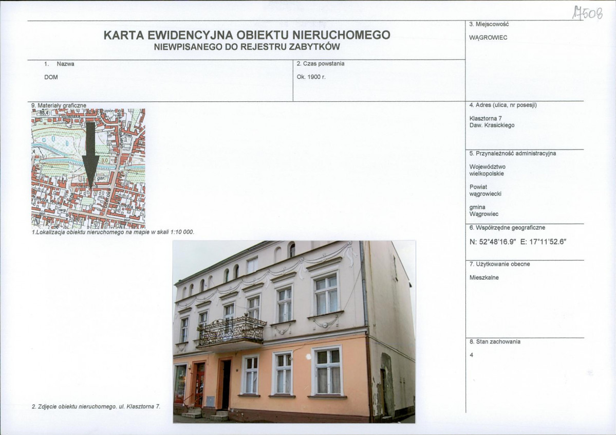 KEZN - Karta obiektu niewpisanego do rejestru, skan nr 1