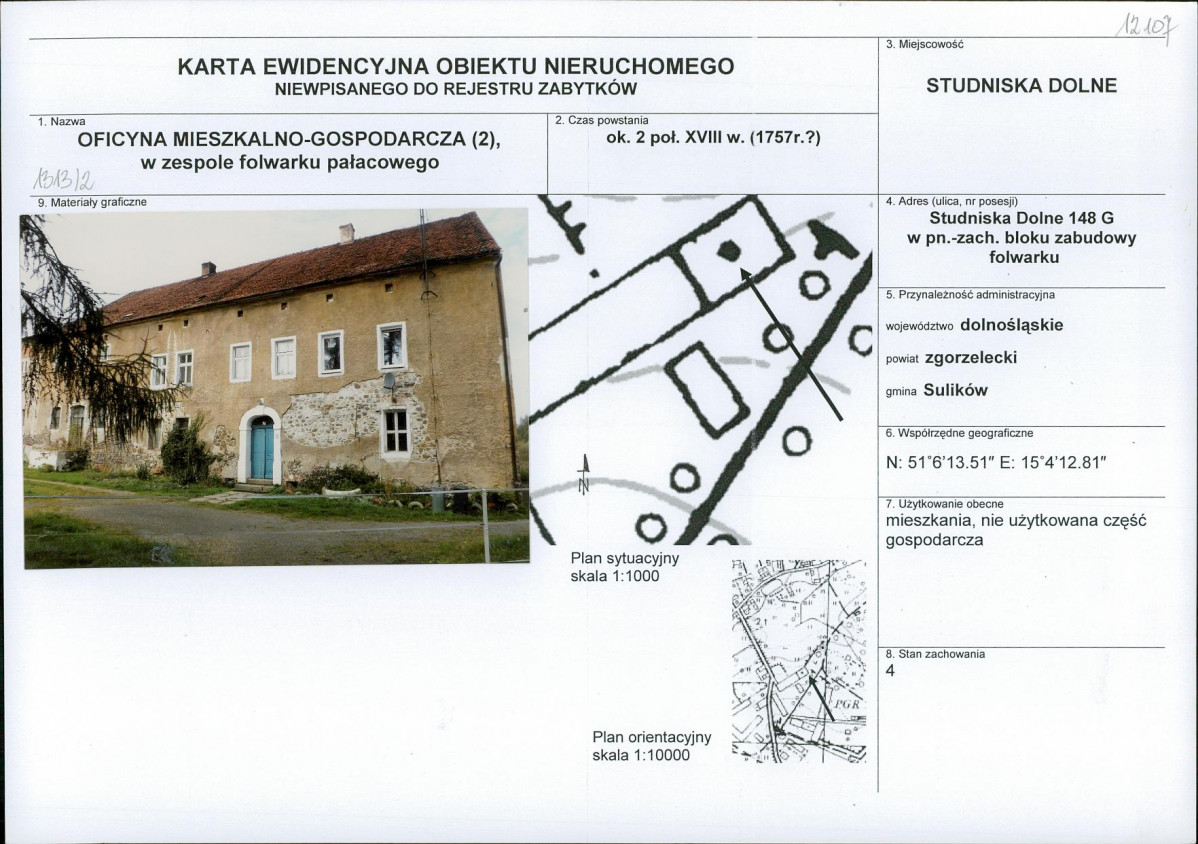 Karta obiektu niewpisanego do rejestru, skan nr 1