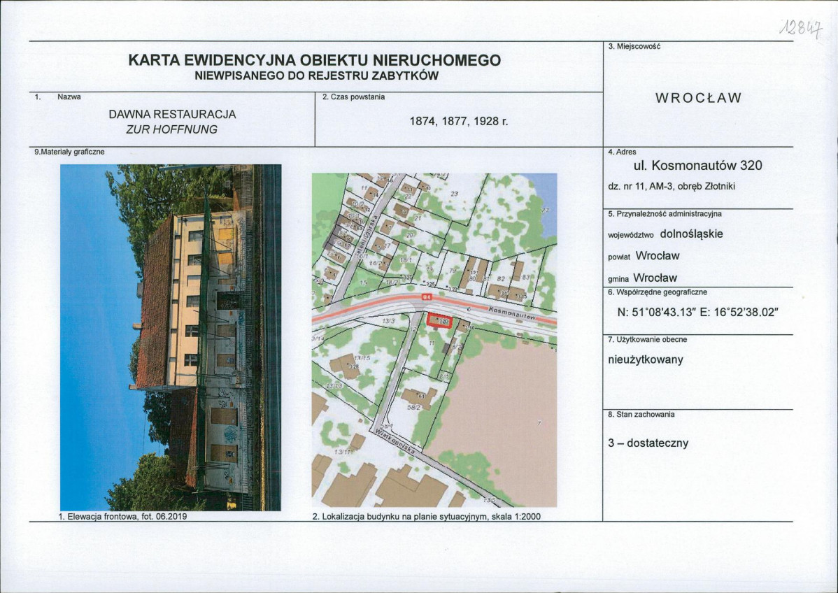 Karta obiektu niewpisanego do rejestru, skan nr 1
