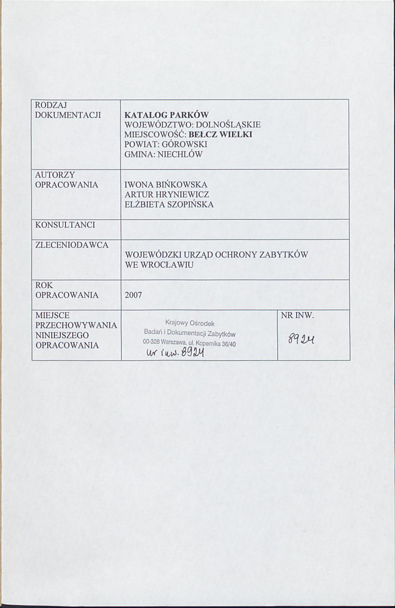 EP - Ewidencja parkowa, skan nr 2