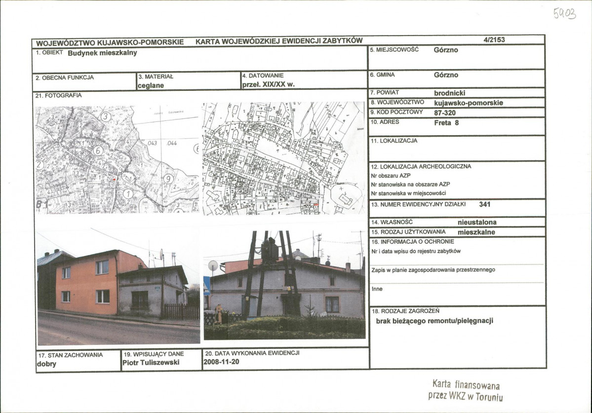 Karta obiektu niewpisanego do rejestru, skan nr 1