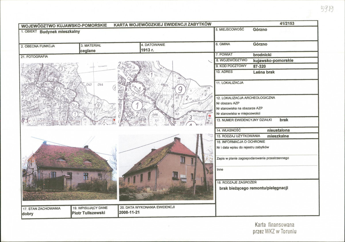 Karta obiektu niewpisanego do rejestru, skan nr 1