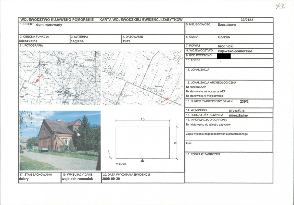 KEZN - Karta obiektu niewpisanego do rejestru, skan nr 1