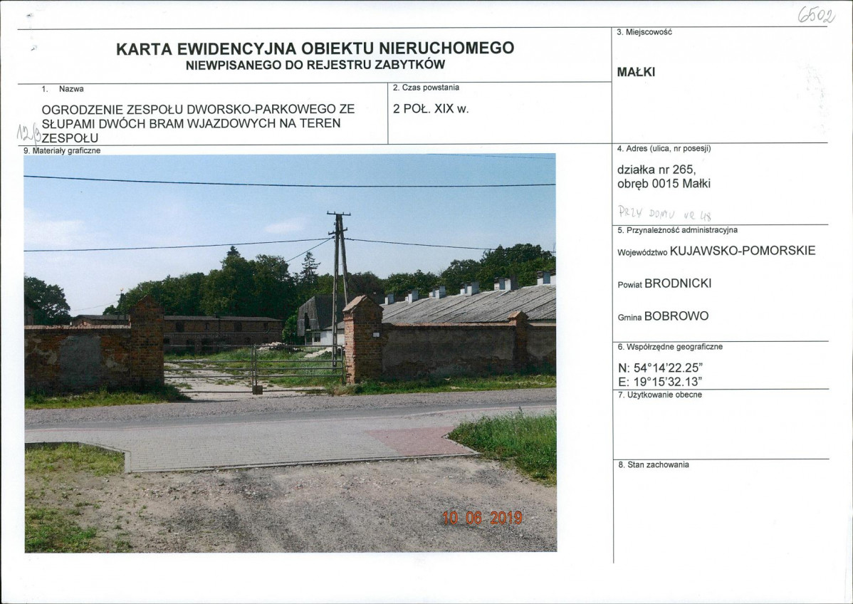 Karta obiektu niewpisanego do rejestru, skan nr 1
