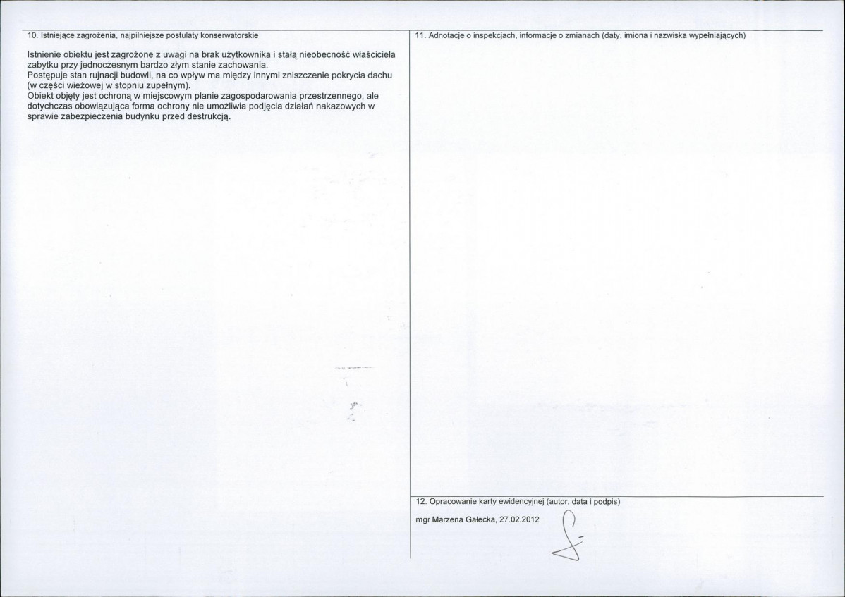 Karta obiektu niewpisanego do rejestru, skan nr 2