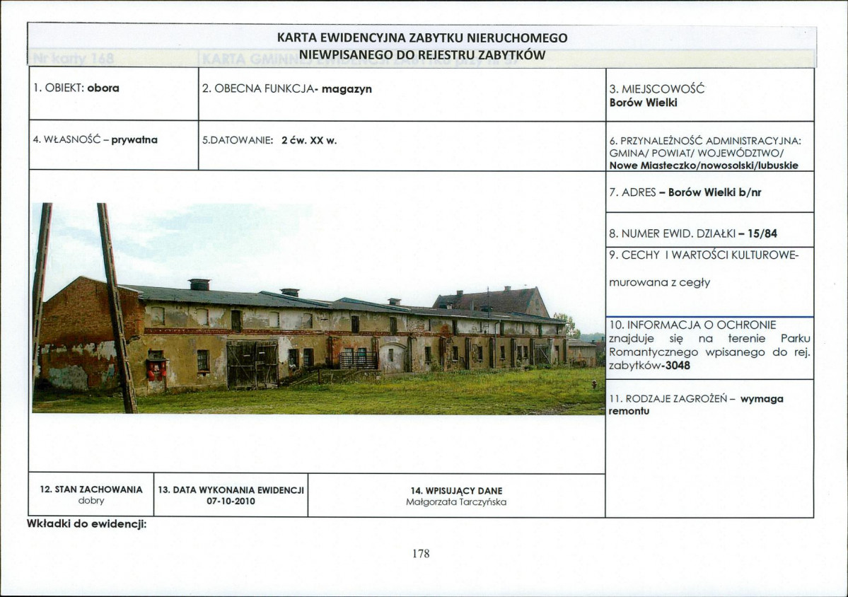 Karta obiektu niewpisanego do rejestru, skan nr 1