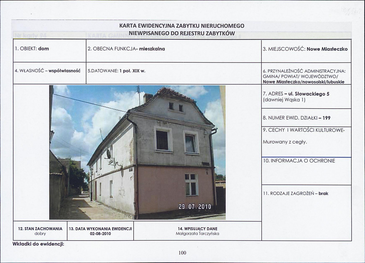 Karta obiektu niewpisanego do rejestru, skan nr 1