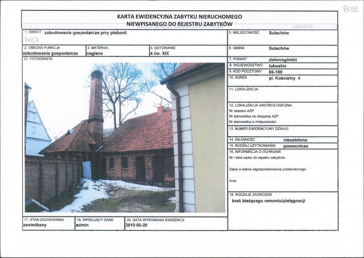 Karta obiektu niewpisanego do rejestru, skan nr 1