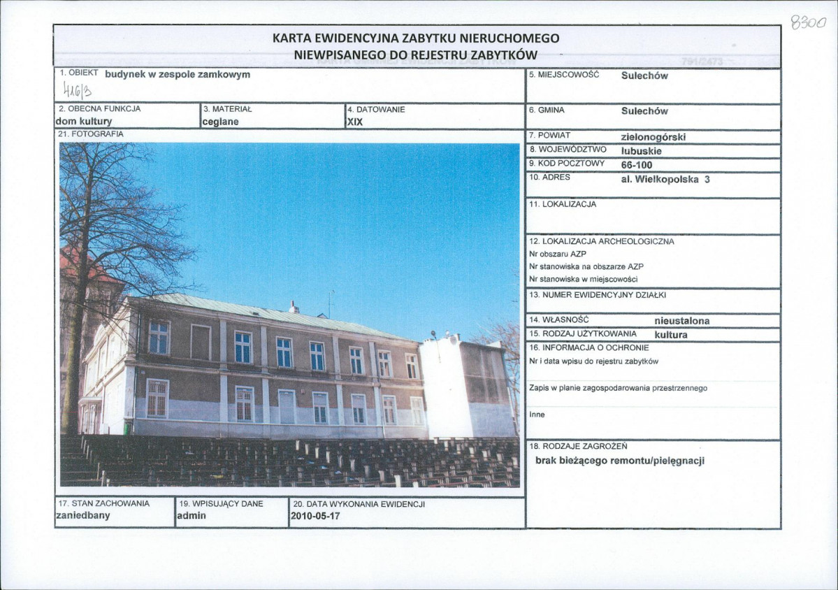 Karta obiektu niewpisanego do rejestru, skan nr 1
