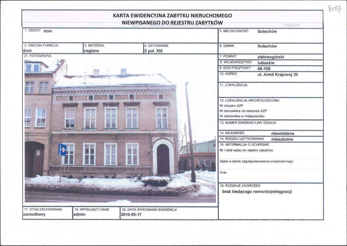 Karta obiektu niewpisanego do rejestru, skan nr 1