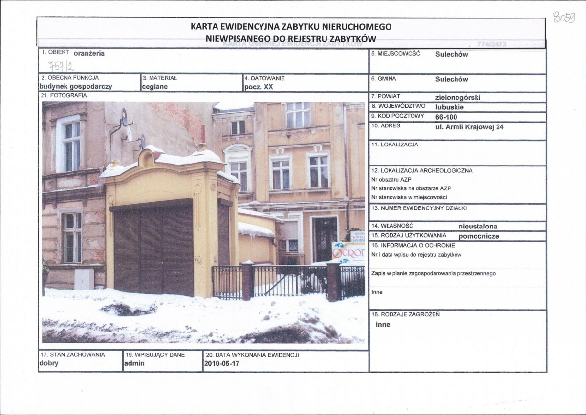 Karta obiektu niewpisanego do rejestru, skan nr 1