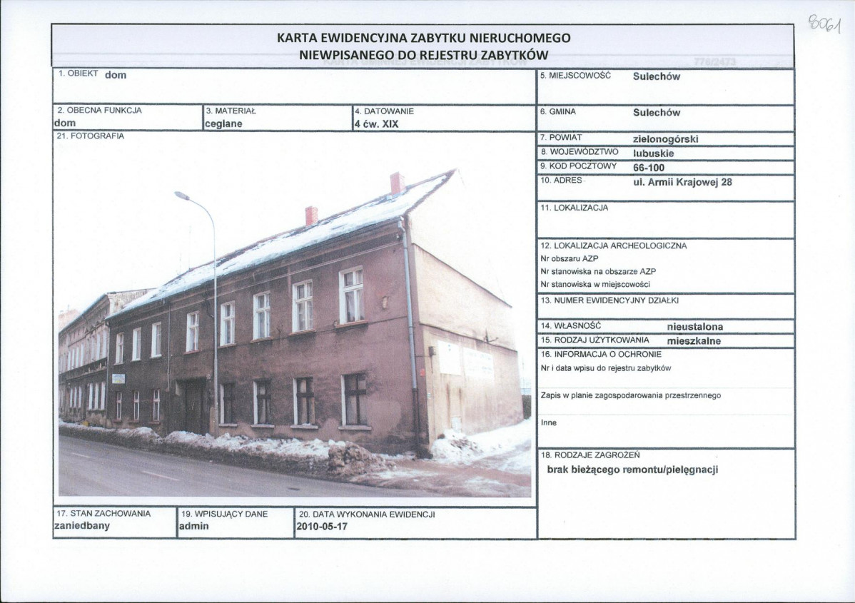 Karta obiektu niewpisanego do rejestru, skan nr 1